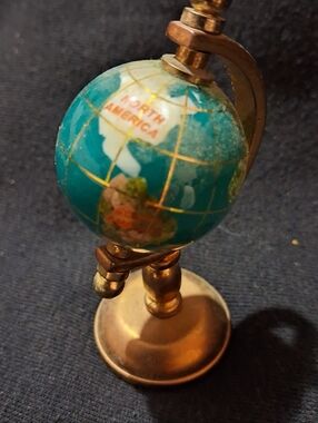 Semi Precious Gemstone brass Inlay Mini Desk Globe 6" tall